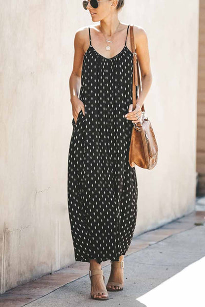 Dunnmall Spotted Print Strap Sexy Maxi Dress