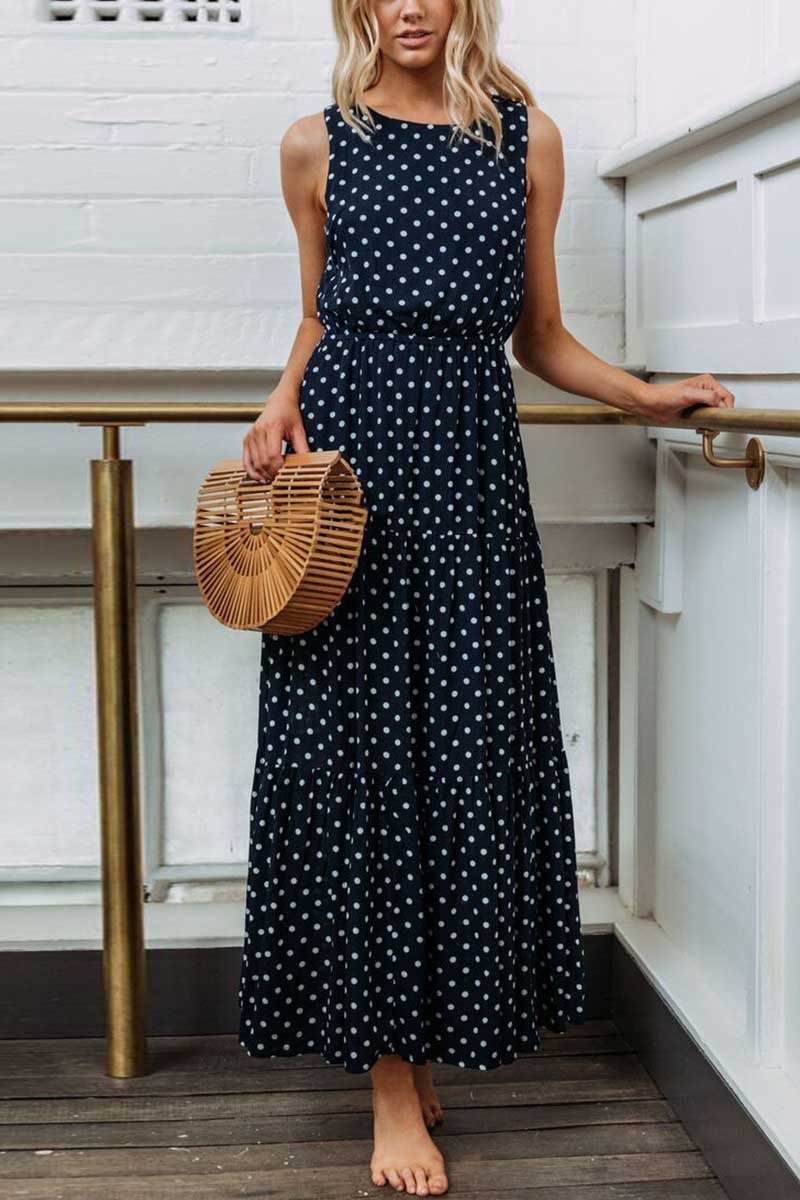 Dunnmall Polka Dot Waist Maxi Dress(3 Colors)