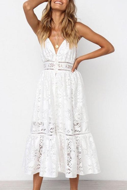 Dunnmall Freestyle White High Waist Dress