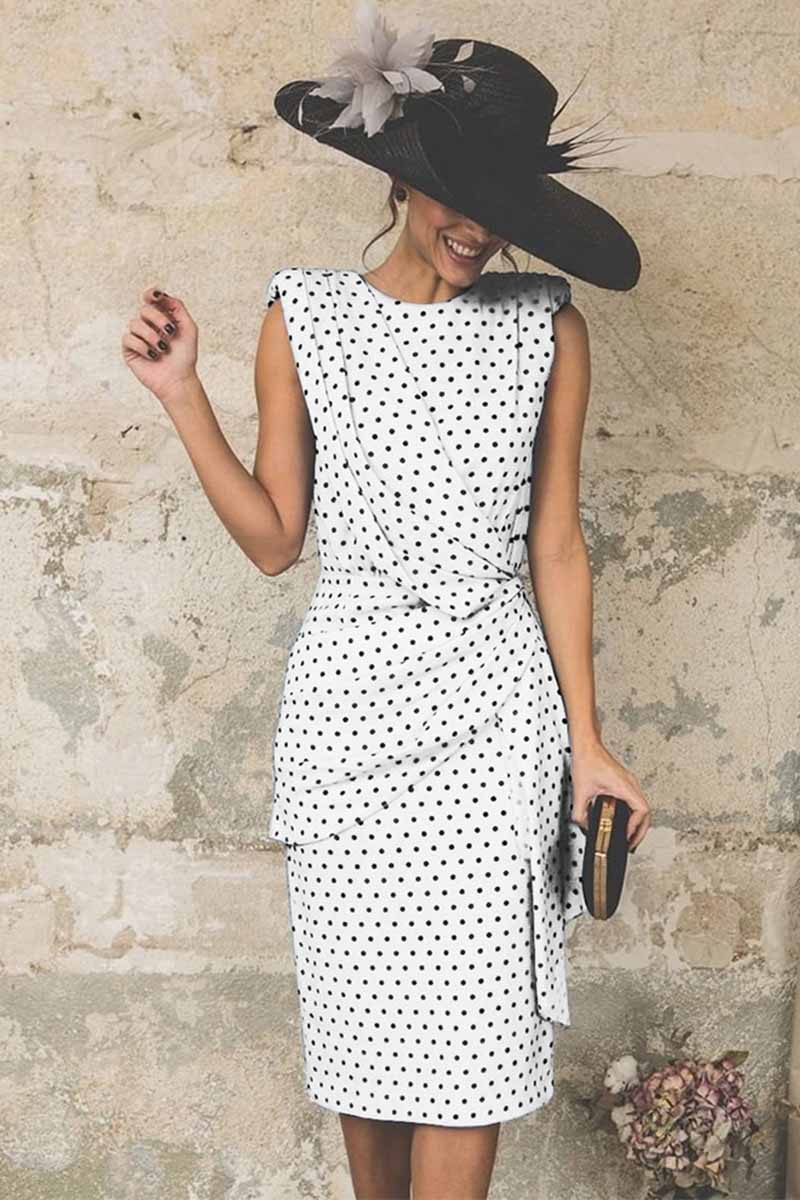 Dunnmall Sexy Polka Dot Pack Hip Sleeveless Midi Dress