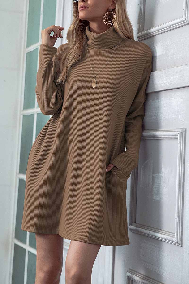 Dunnmall Solid Color Round Neck Dress