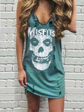 Dunnmall Punk Skull Mistfits V Neck Cotton Sleeveless Dresses