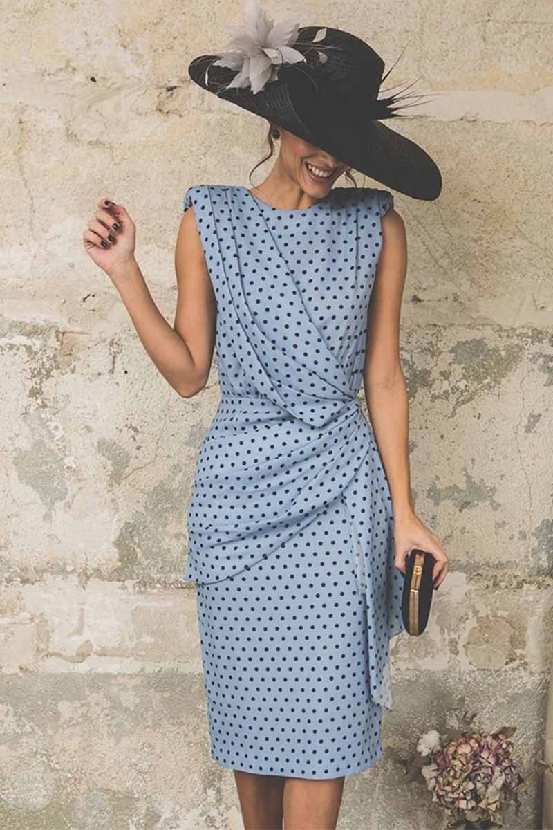 Dunnmall Sexy Polka Dot Pack Hip Sleeveless Midi Dress