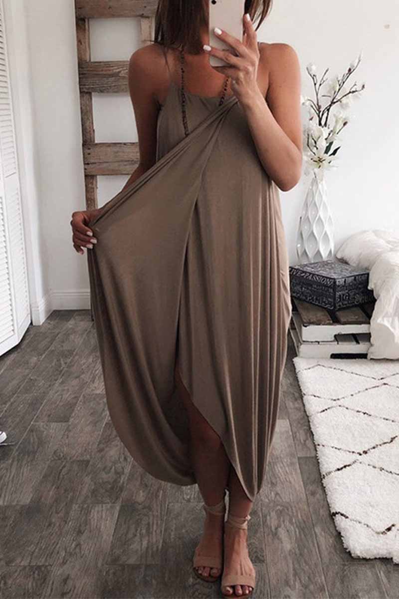 Dunnmall Solid Color Knitted Loose And Irregular Maxi Dress(5 Colors)
