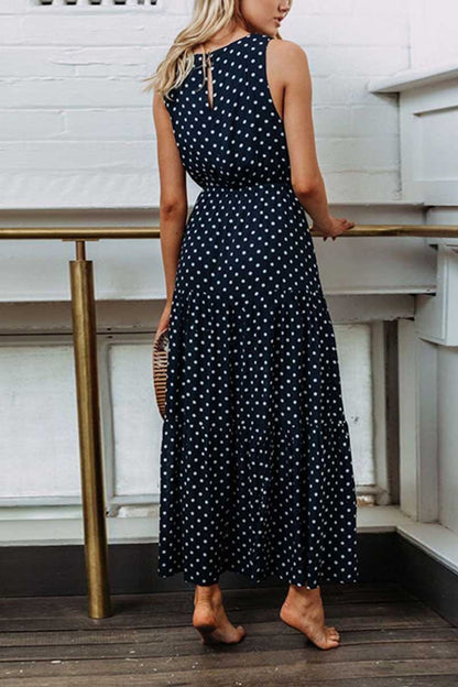 Dunnmall Polka Dot Waist Maxi Dress(3 Colors)