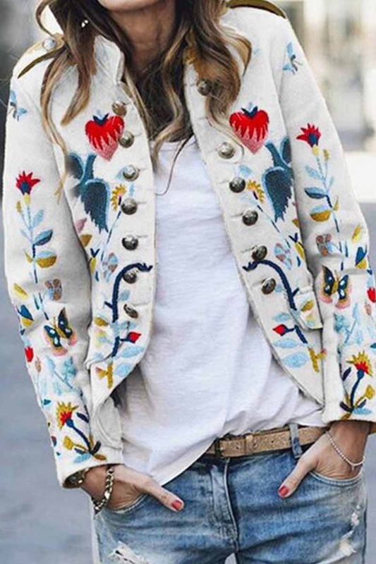 Dunnmall Casual Floral Print Button Jacket