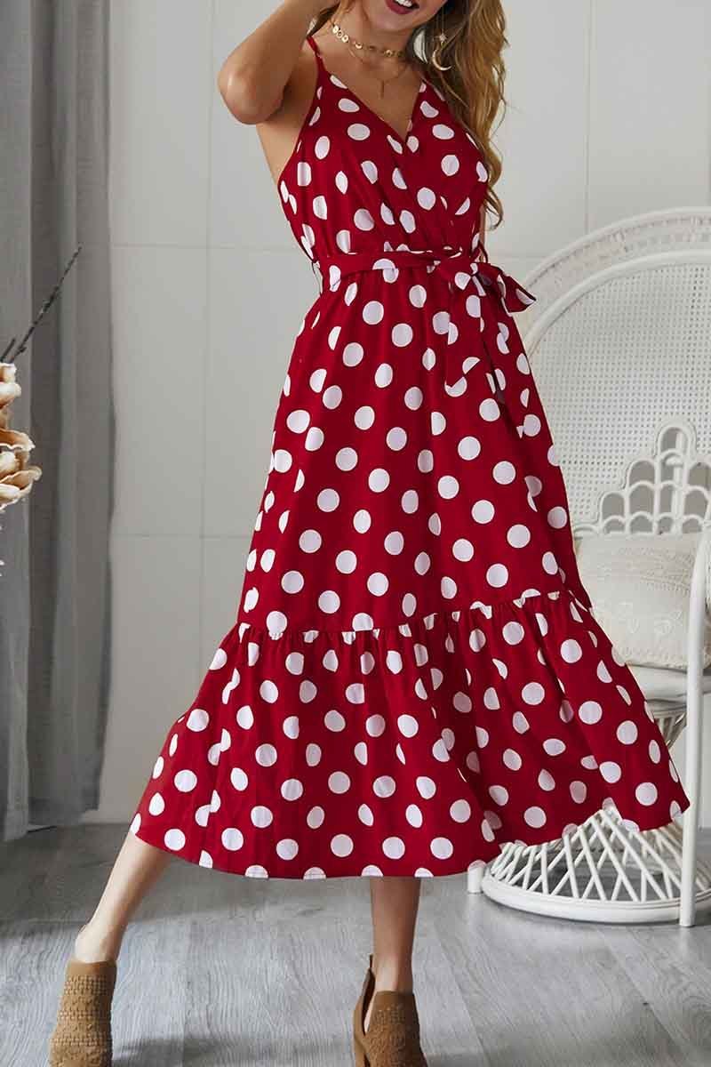 Dunnmall Polka Dot Strap Midi Dress(3 Colors)