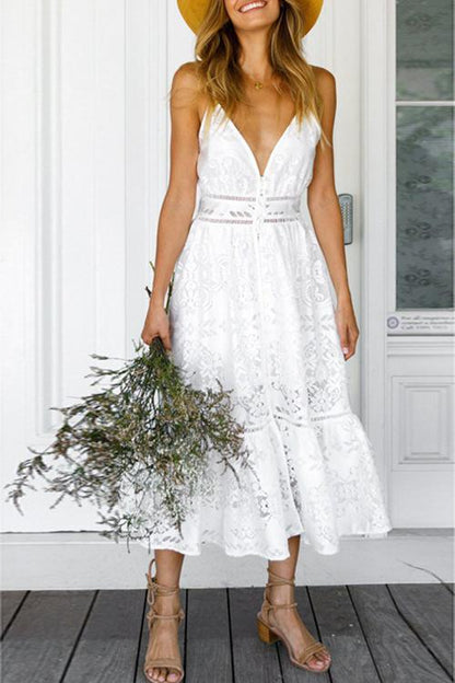 Dunnmall Freestyle White High Waist Dress