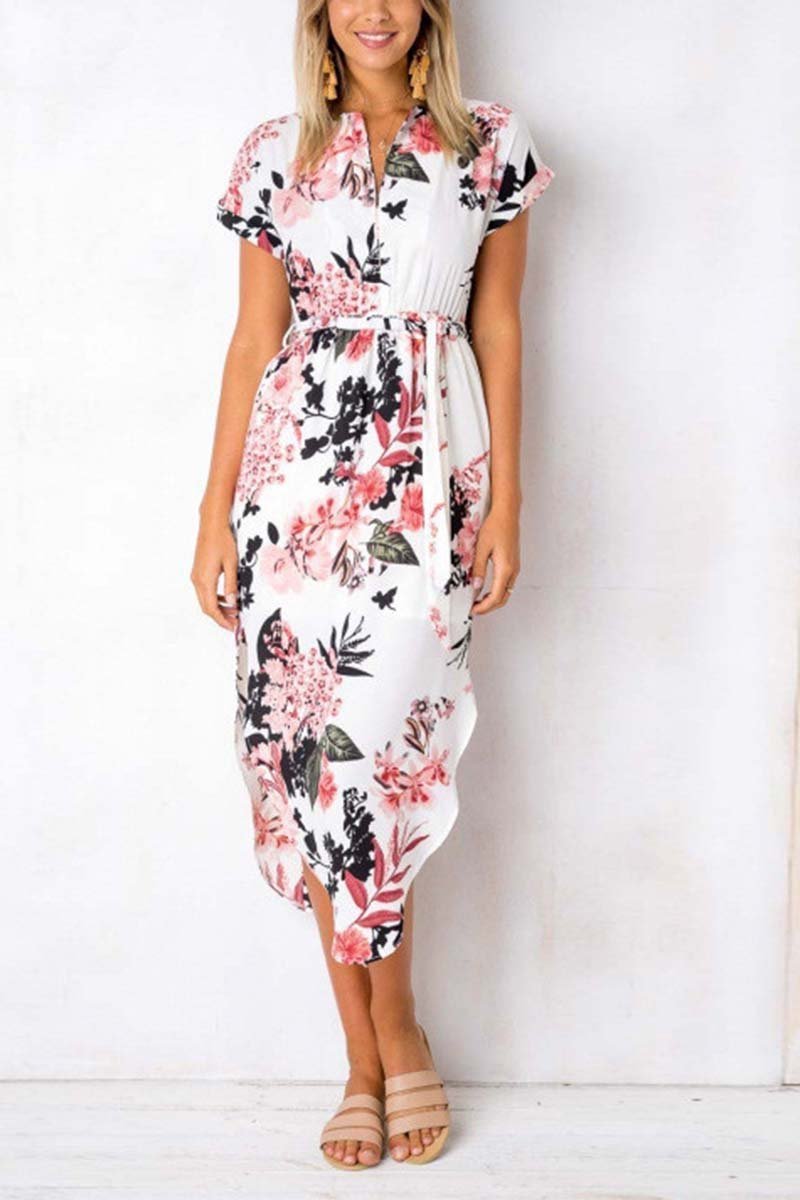 Dunnmall Trendy Printed Asymmetrical Midi Dress(4 colors)