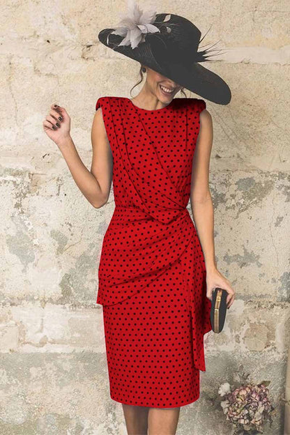 Dunnmall Sexy Polka Dot Pack Hip Sleeveless Midi Dress