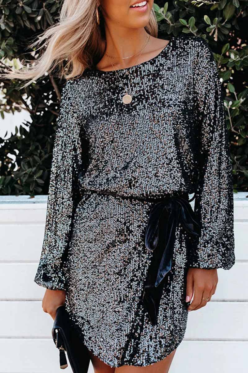 Dunnmall Fashion Loose Stretch Sequins Mini Dresses