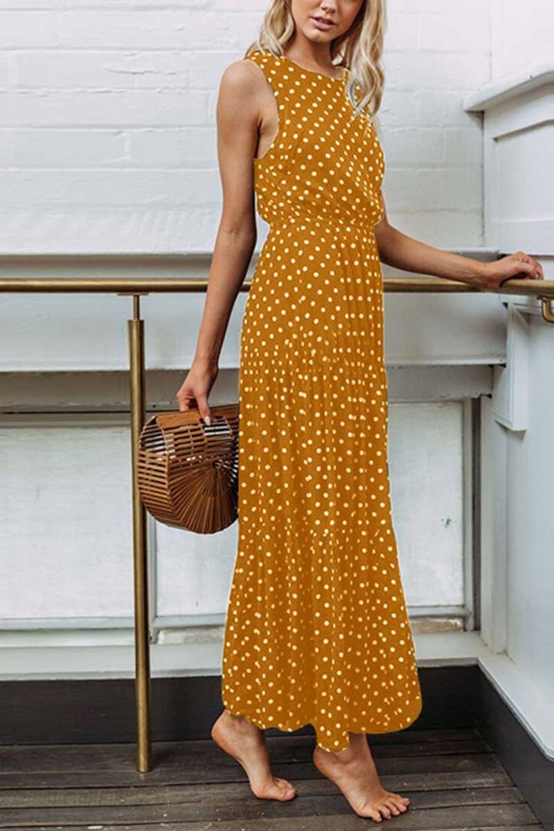 Dunnmall Polka Dot Waist Maxi Dress(3 Colors)