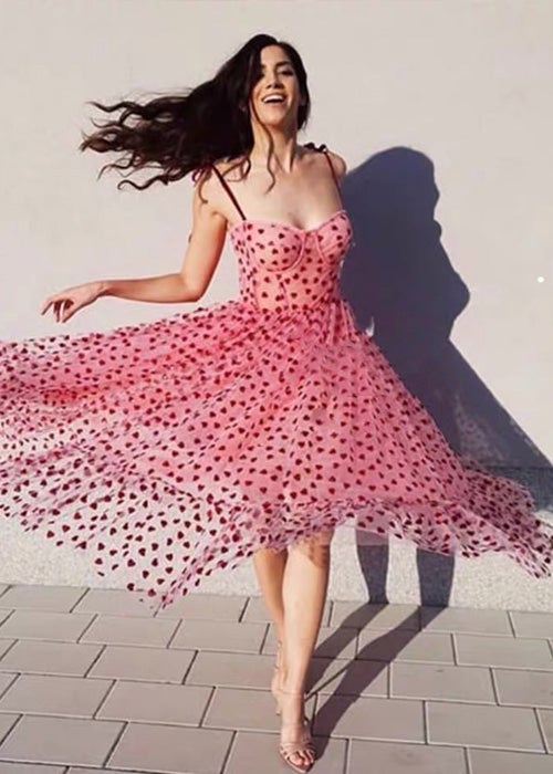 Dunnmall Love is Pink Heart Midi Dress