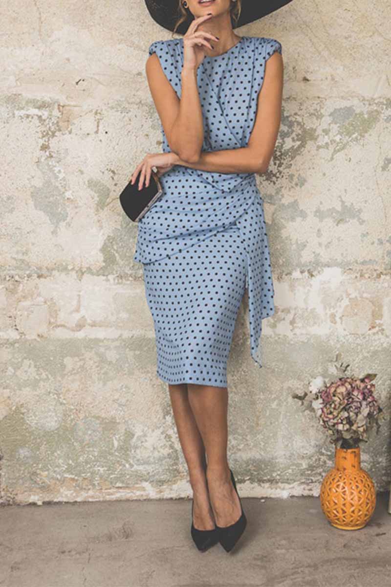 Dunnmall Sexy Polka Dot Pack Hip Sleeveless Midi Dress