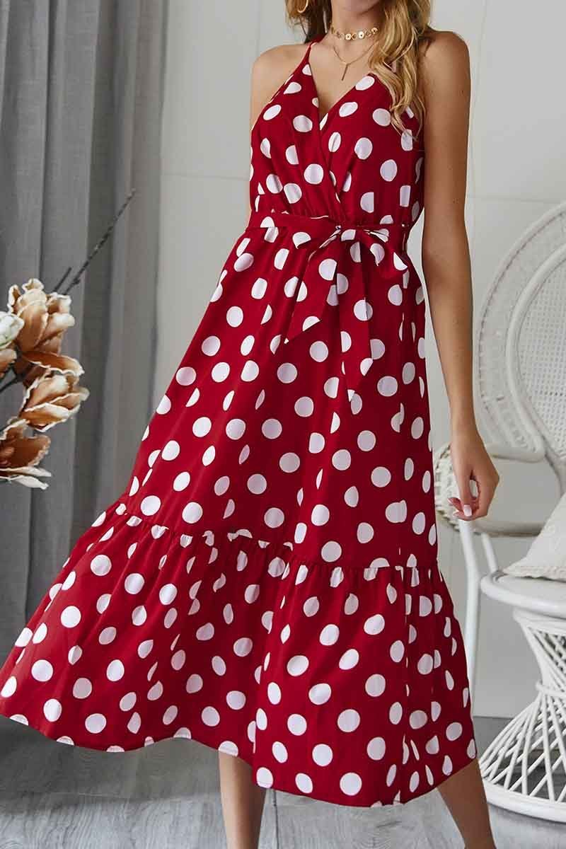 Dunnmall Polka Dot Strap Midi Dress(3 Colors)