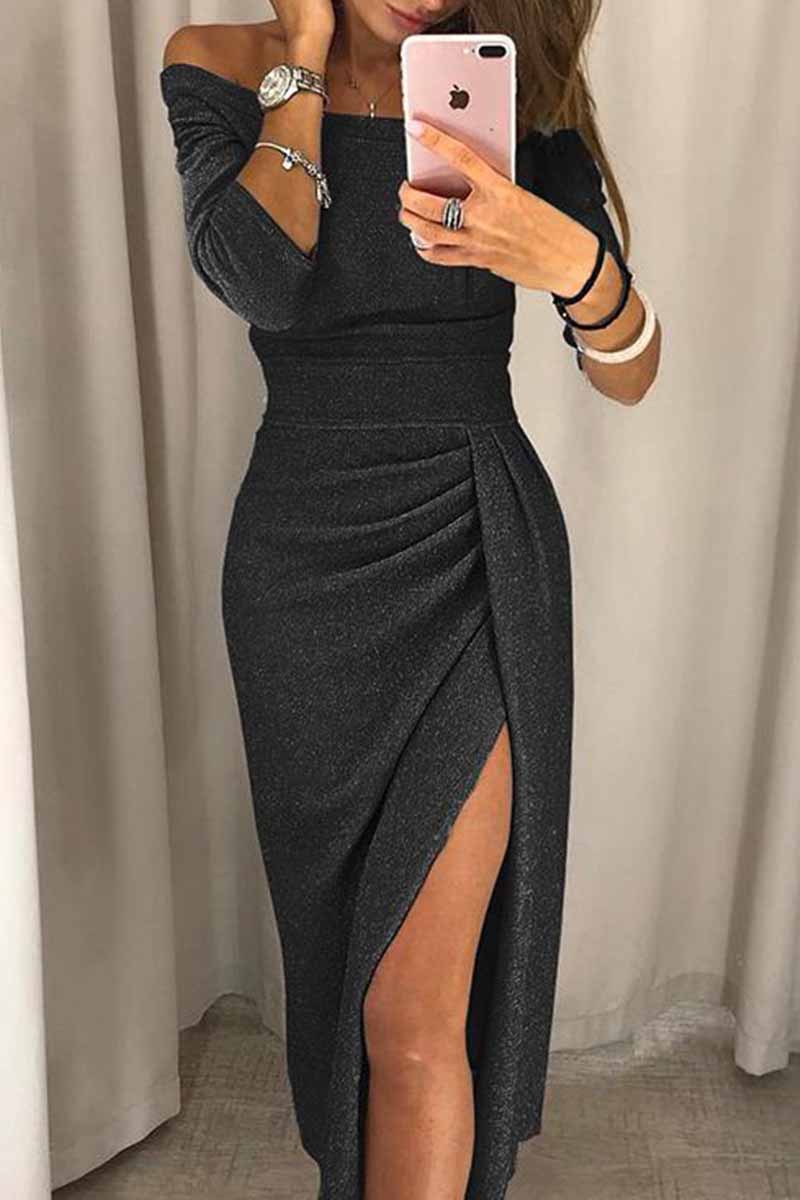 Dunnmall Wrap Hip Slit Collar Maxi Dresses(6 Colors)