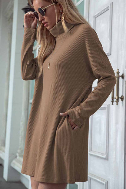 Dunnmall Solid Color Round Neck Dress