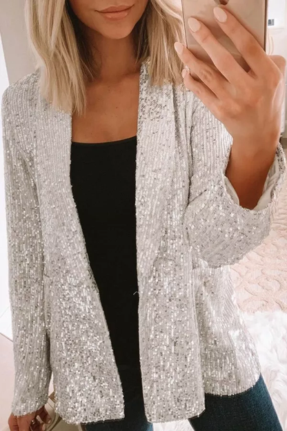 Dunnmall Long Sleeve Sequined Lapel Blazer