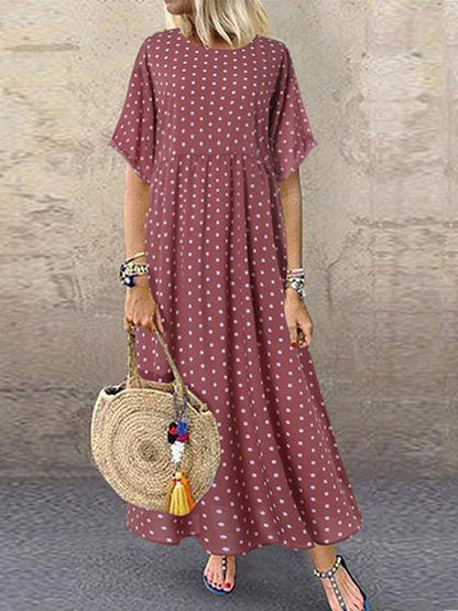 Dunnmall Daily Printed Short-Sleeve Maxi Dress