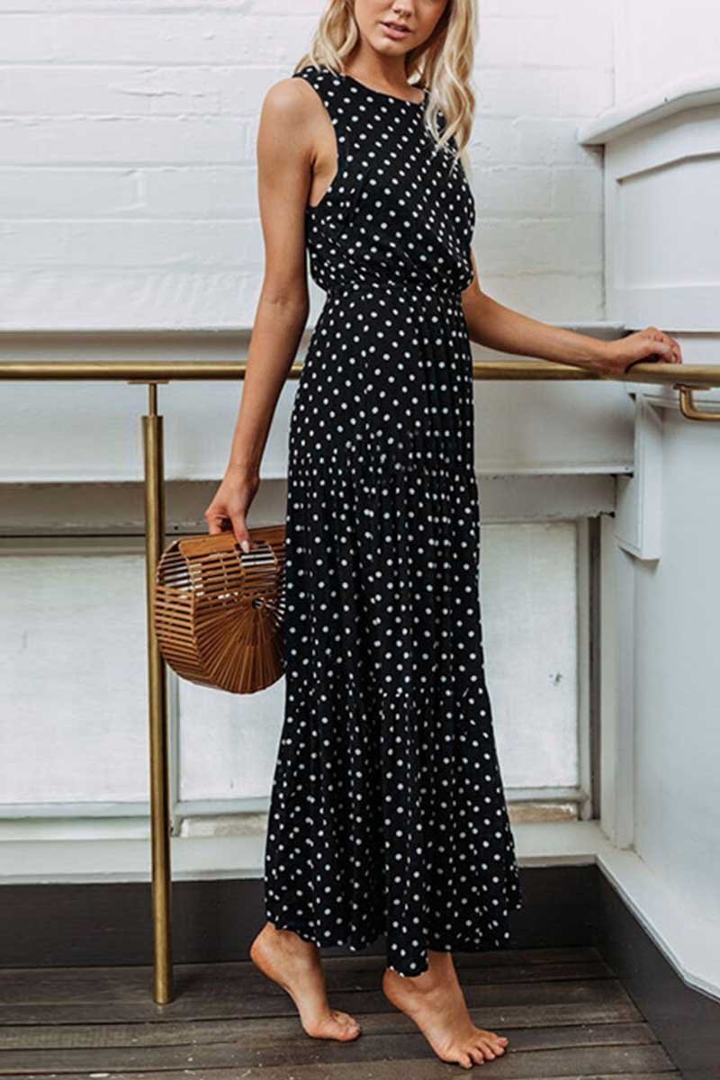 Dunnmall Polka Dot Waist Maxi Dress(3 Colors)