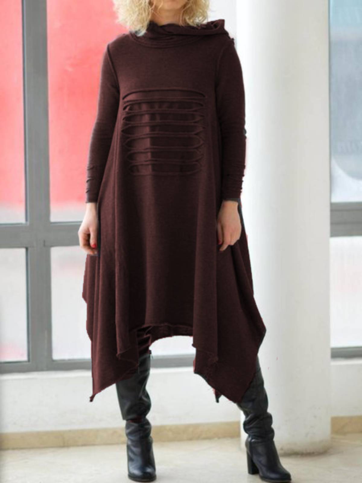 Dunnmall Fashion Plus Size Long Sleeve Hoodie Fall Dresses