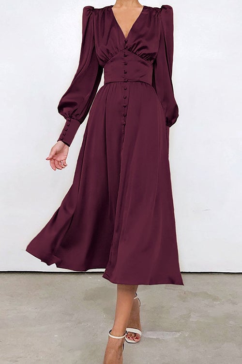 Dunnmall Lust or Love Puff Sleeve Maxi Dress