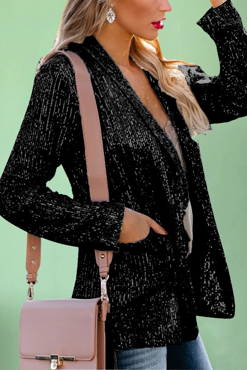 Dunnmall Long Sleeve Sparkly Sequined Coat