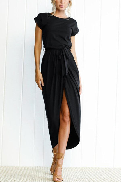 Dunnmall Fashion Slim Slit Solid Color Dress