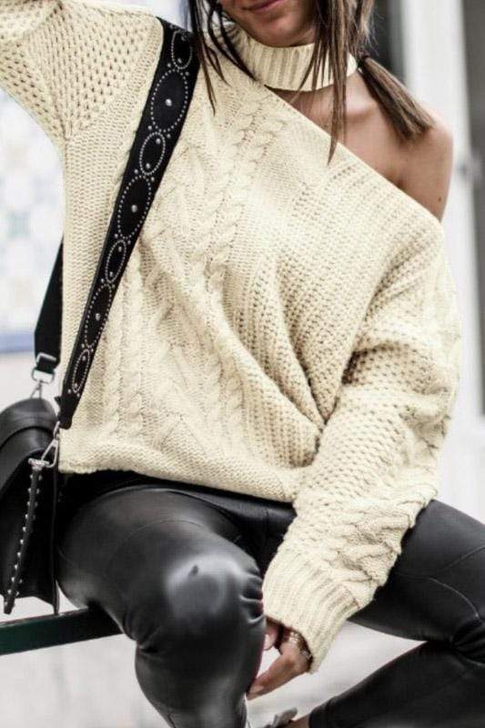 Dunnmall Sexy Off Shoulder Single Sleeve Sweater