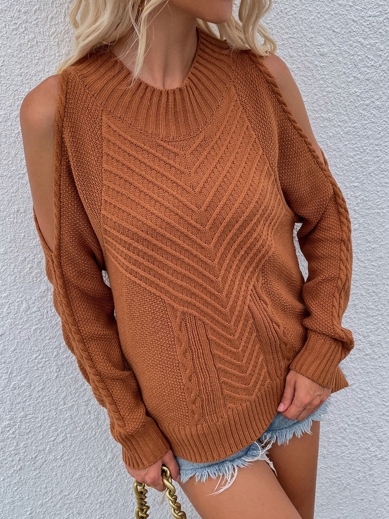 Dunnmall Get the Look Cold Shoulder Sweater