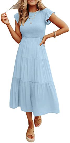 Dunnmall Women's Short Sleeve Ruffled Swing Dress