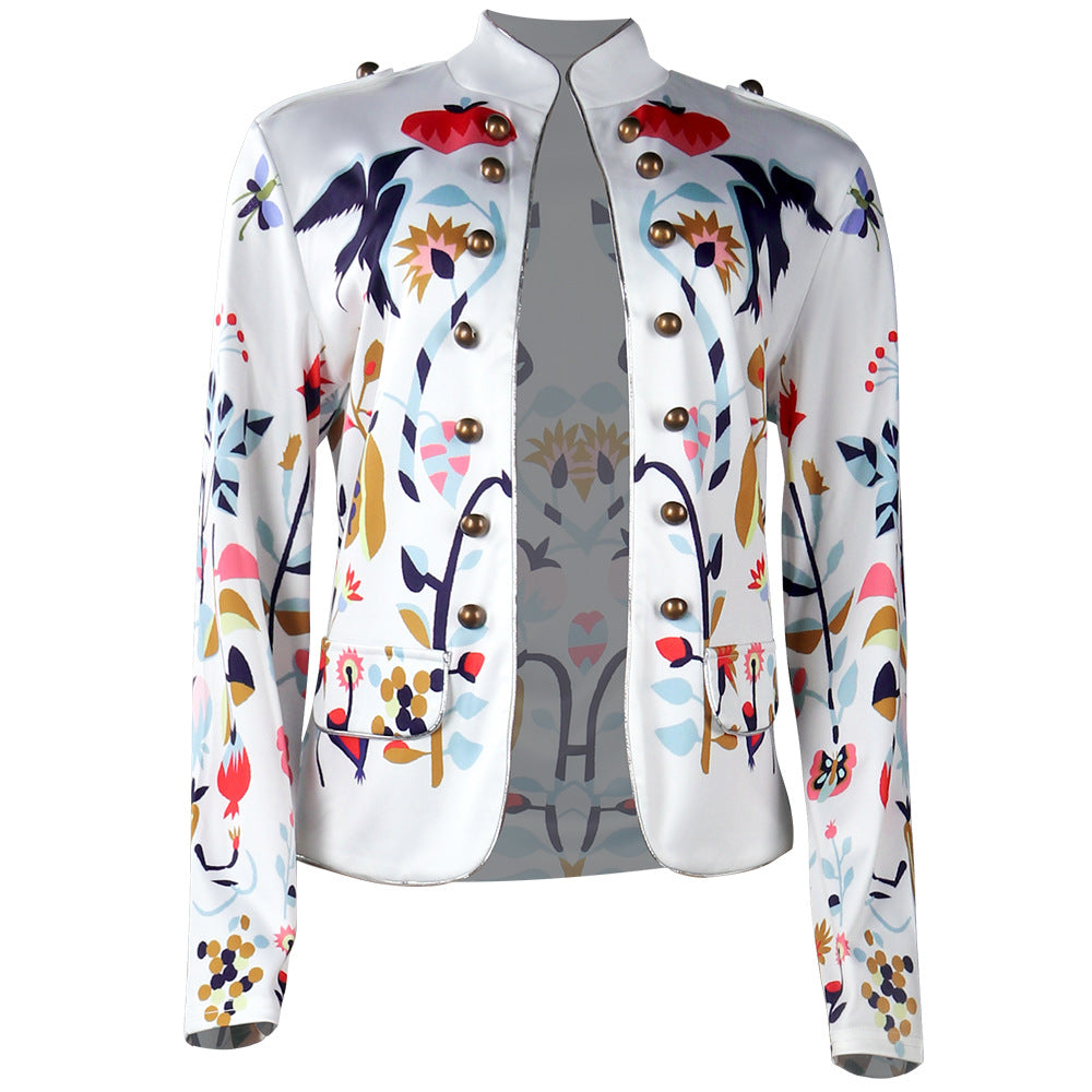 Dunnmall Casual Floral Print Button Jacket