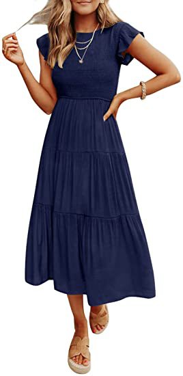 Dunnmall Women's Short Sleeve Ruffled Swing Dress