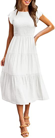 Dunnmall Women's Short Sleeve Ruffled Swing Dress