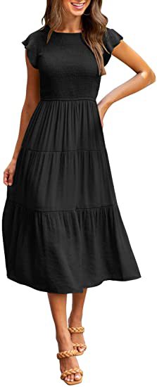 Dunnmall Women's Short Sleeve Ruffled Swing Dress