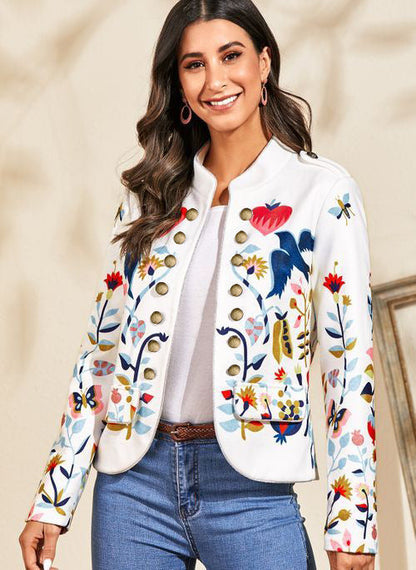 Dunnmall Casual Floral Print Button Jacket