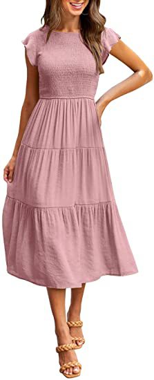 Dunnmall Women's Short Sleeve Ruffled Swing Dress