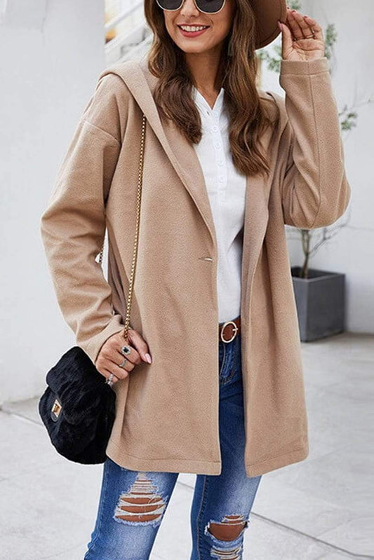 Dunnmall Fashion Pure Colour Hooded Coat