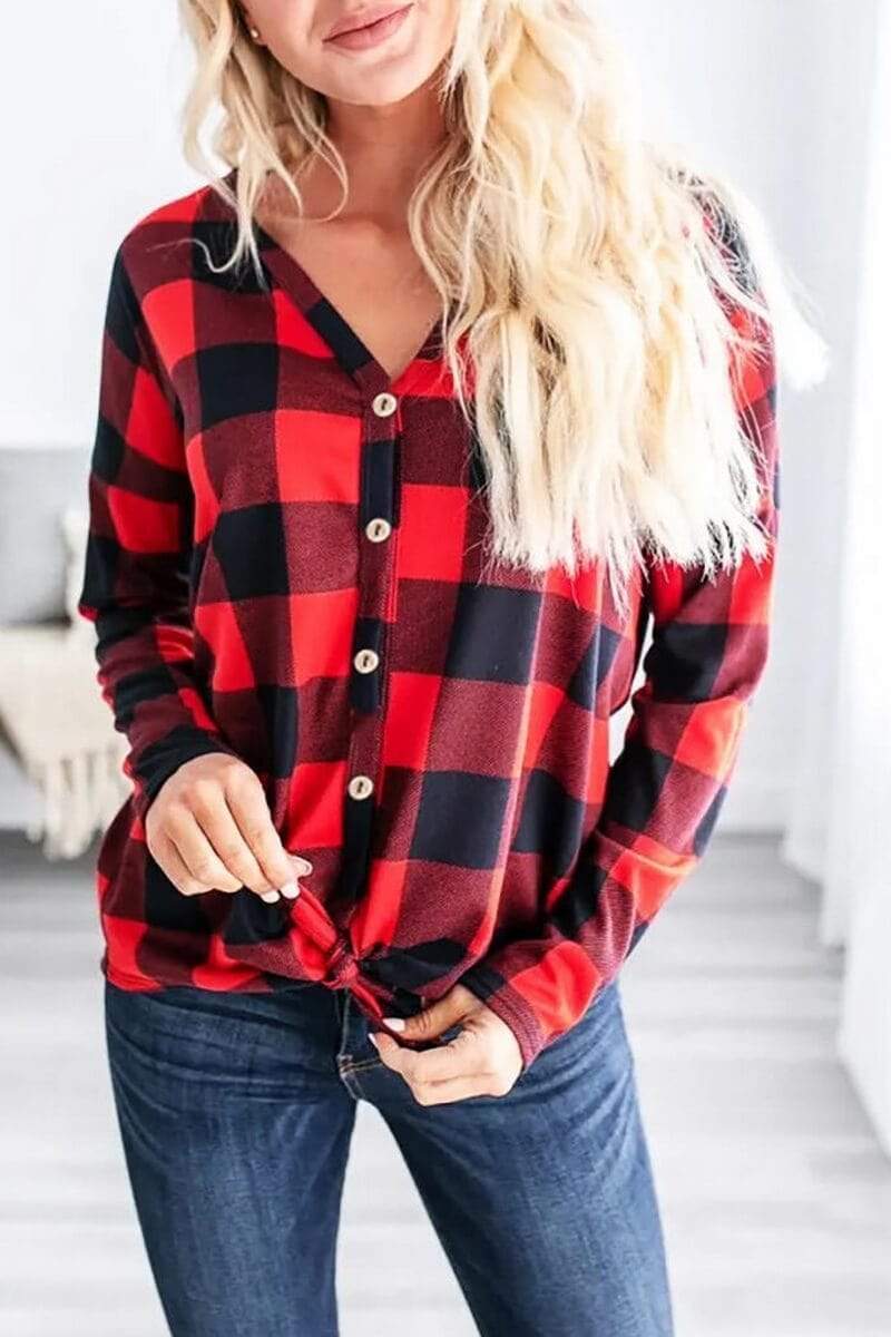 Dunnmall Casual Loose Plaid Printed Shirt