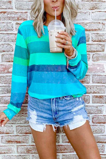 Dunnmall Fashion Rainbow Striped Multicolor Thin Top