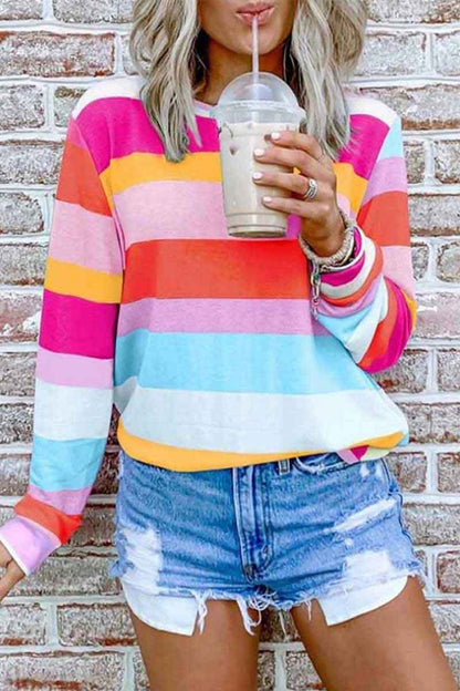 Dunnmall Fashion Rainbow Striped Multicolor Thin Top