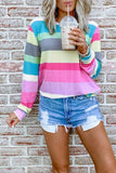 Dunnmall Fashion Rainbow Striped Multicolor Thin Top
