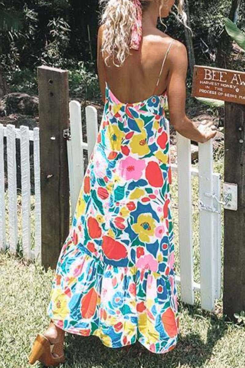 Dunnmall Sexy Sling Print Long Dress