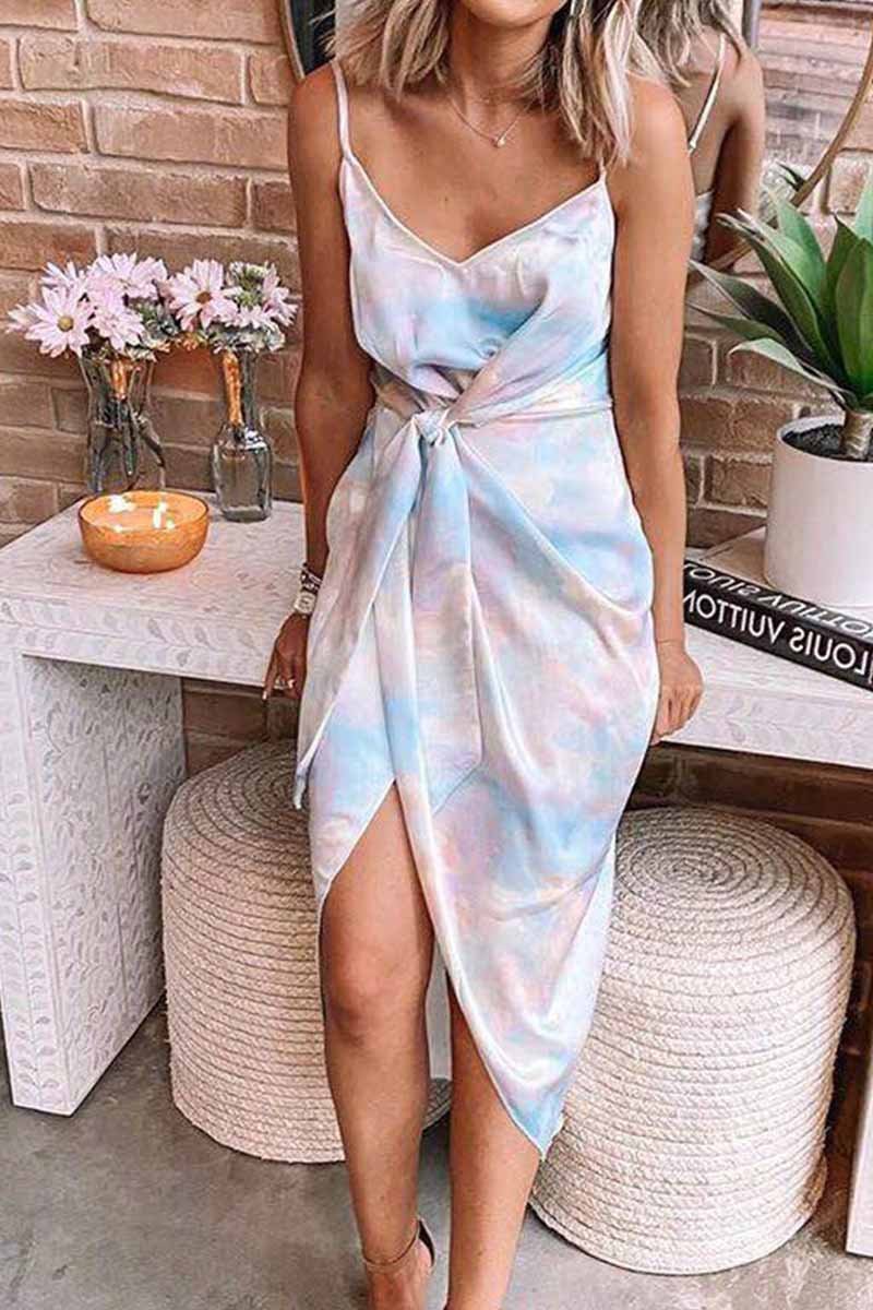 Dunnmall Tie-dye Bandage Midi dresses