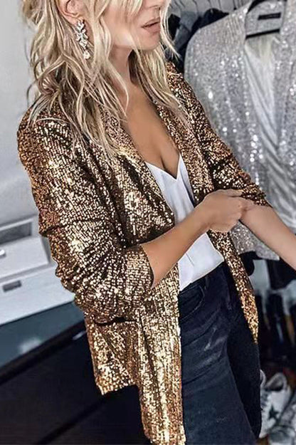 Dunnmall Long Sleeve Sequined Lapel Blazer