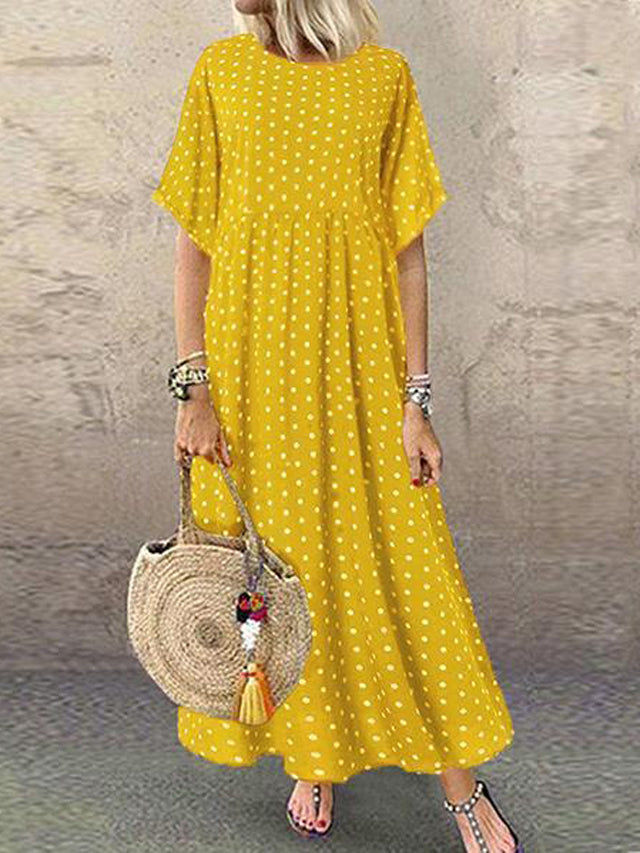 Dunnmall Daily Printed Short-Sleeve Maxi Dress