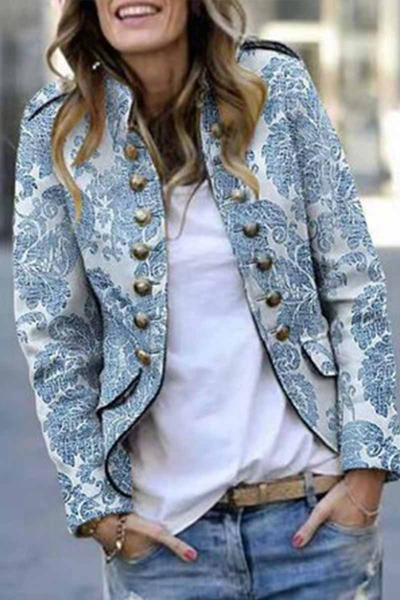 Dunnmall Casual Floral Print Button Jacket