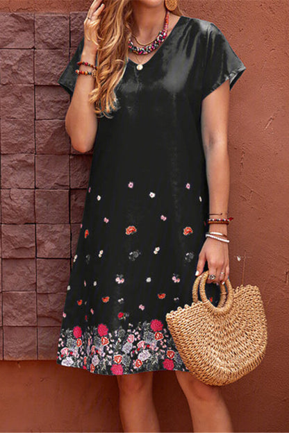 Dunnmall Casual Floral Print V Neck Dress