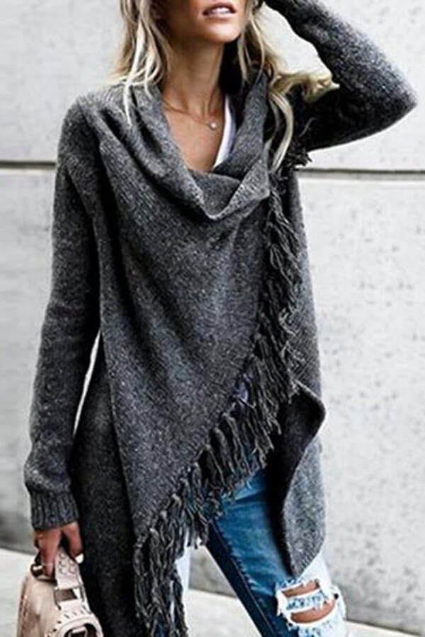 Dunnmall Casual Fringed Slim Sweater Coat