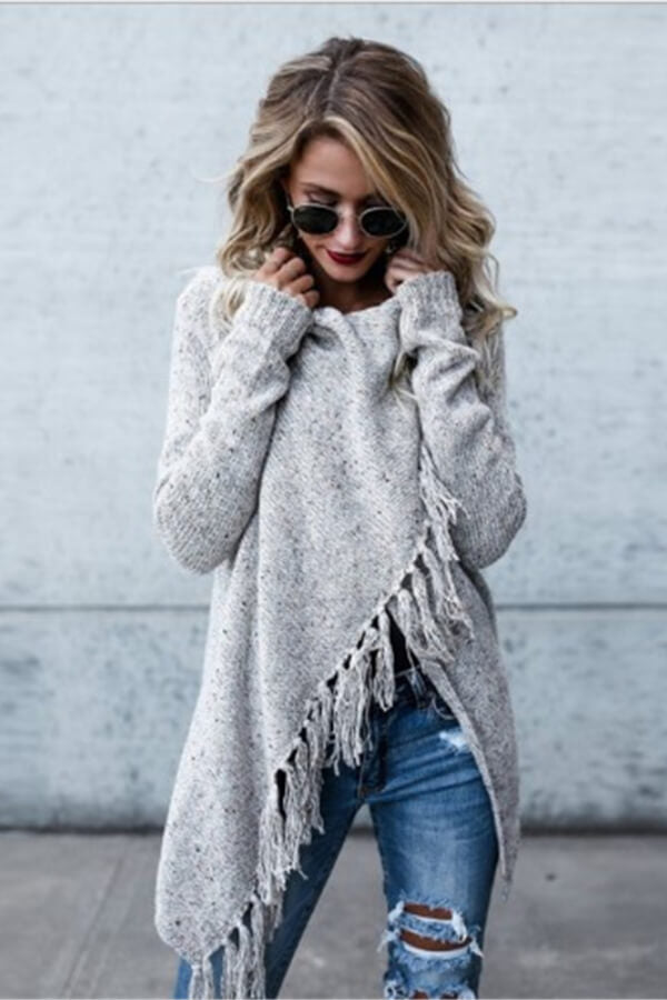 Dunnmall Casual Fringed Slim Sweater Coat